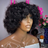 Double Drawn Wigs with Fringe Bouncy Curls wig, brown, short curly hair