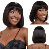European and American wigs made of real human hair with bangs, machine-made straight bob, women's fashionable curly hairpieces, foreign trade cross-border wholesale