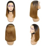 Bone Straight Lace Frontal Wig Short Bob 1b/30 Human Hair