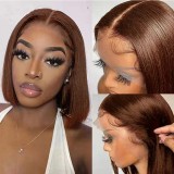 10A Brazilian Brown 4# Bob With 13*4 Frontal 200% Density