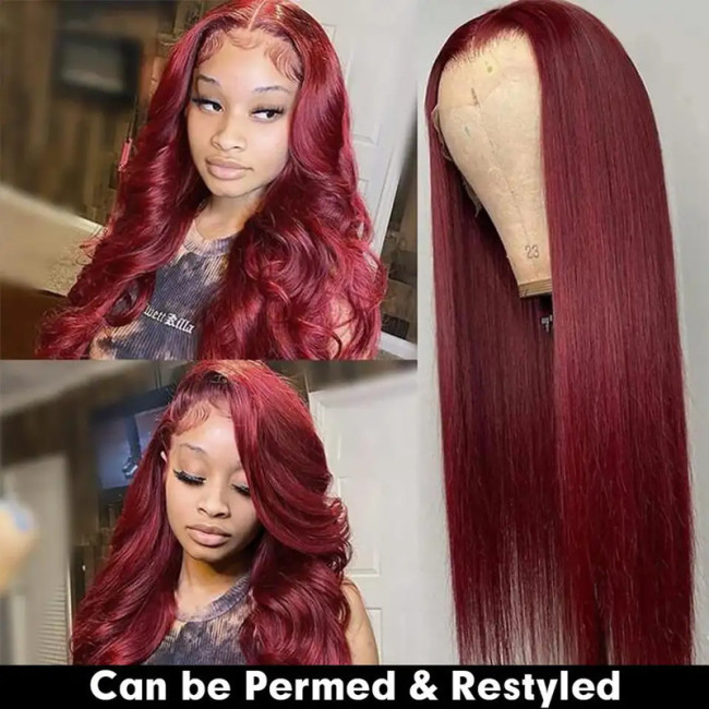 13*4 frontal lace straight wig, dark red 99j wig, one-piece drop shipping