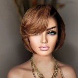Pixie Bob 4# Brown With 13*4 Frontal Human Hair Indian