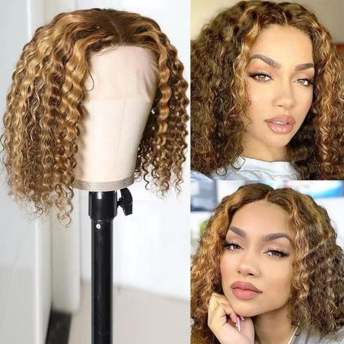 Hightkight P4/27 BOb water wave curly huamn hair wig HD lace