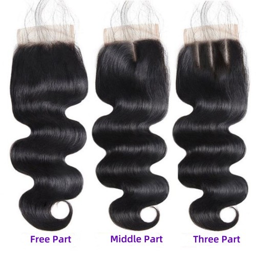 4by4 closure body wave Transparent brown lace 4*4 hand-woven hair piece