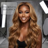 13X4 European and American new style women's wig, dyed lace, black to brown-yellow gradient, long curly hair cap