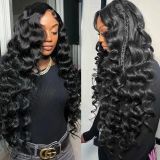 HD transparent lace loose deep wave human hair wig, available in stock in Europe and America