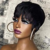 100% Human Hair Short Cut Curly Wig Pixie Bob