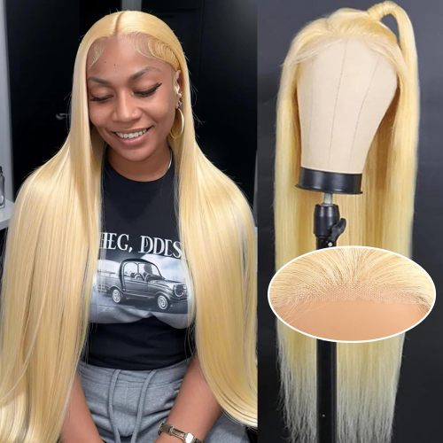 European and American wigs made of real human hair for women, 4x4 lace front, 613 color straight hair, body wave, foreign trade cross-border wholesale