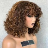 12AVietnamese hair HighlightWater curlyPiano fringebangs wig