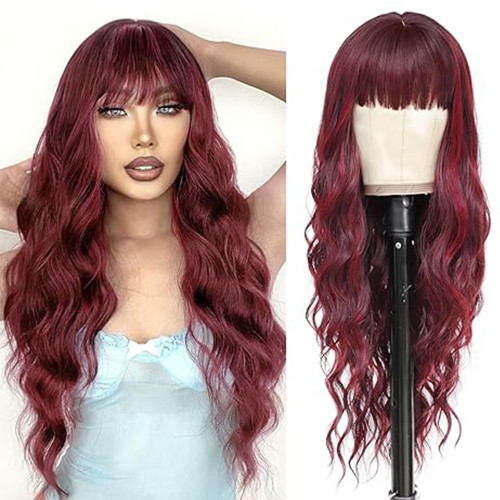 Cross-border Halloween funny wig, anime-style costume, purple wavy curly hair with air bangs, full head wig