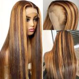 13*4 Hd transperstLace hightlight omber P4/27 Human hair wig