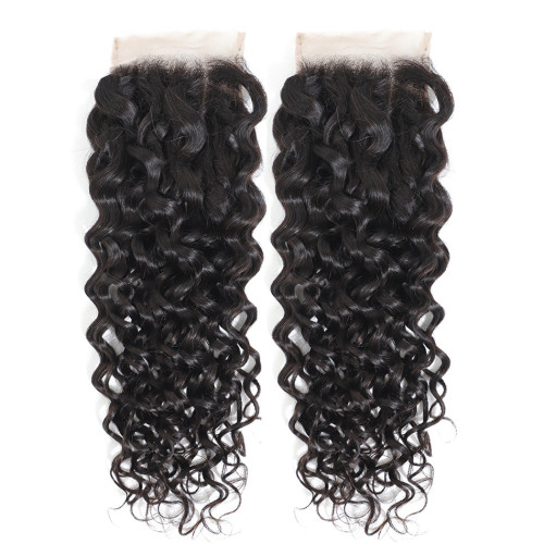 Brazilian 4*4 water wave lace closure real human hair piece with water wave curls