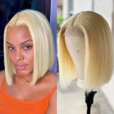 Blonde 613 Human Hair Bob Wigs 13x4 Lace Front  Straight Bob