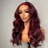 Dark 99J Burgundy frontal closure straight body wave  wig