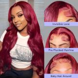 Body wave wig human hair 99J foreign trade European and American 13*4 front lace full wig