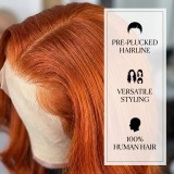 13*4 frontal lace wig body wave, orange-red human hair wig, available for direct shipping