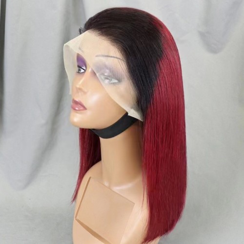 10A Brazilian 1B/99j Color Straight  Bob With 13*4 Lace