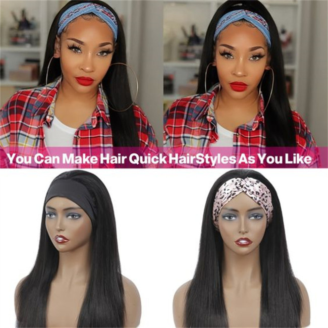 Machine-made headband human hair wigs