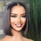 12A Human Hair 2*6 Closure Kim Bob Straight wig 200%density