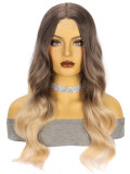 Front lace medium-length hand-woven synthetic fiber wig with small lace, piano color, large waves, women's wig