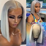 Grey Wigs BOB Hair Gray Human Hair Straight 13*4 Lace Front