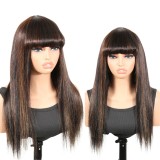 Real human hair Highlight Ombre 1B/30 Black Brown straight with bangs
