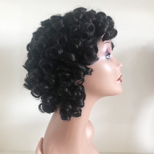 Wig Headgear for Foreign Trade, African Black Short Curly Hair, European and American Cross-Border Wig, Real Human Hair, Women's Machine-Made Headgear, Xuchang