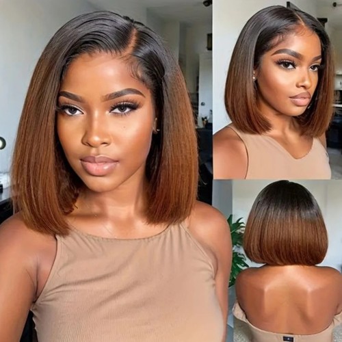 13*4 frontal Straight Bob 1B/30 Brown 200%density wig