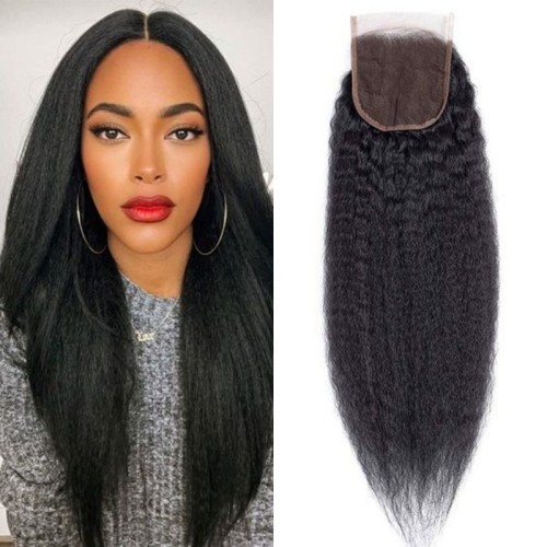 4*4yaki kinky straight HD Transparent lace human hair closur
