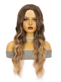 Front lace medium-length hand-woven synthetic fiber wig with small lace, piano color, large waves, women's wig