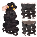 Virgin Human Hair Body Wave Lace bundles with 13*4 frontal