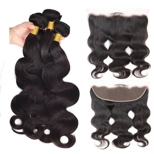 Virgin Human Hair Body Wave Lace bundles with 13*4 frontal