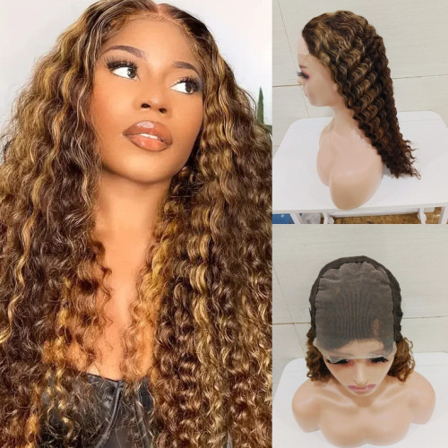 5*5 Lace Glueless Deep Wave Piano Color 200%density human