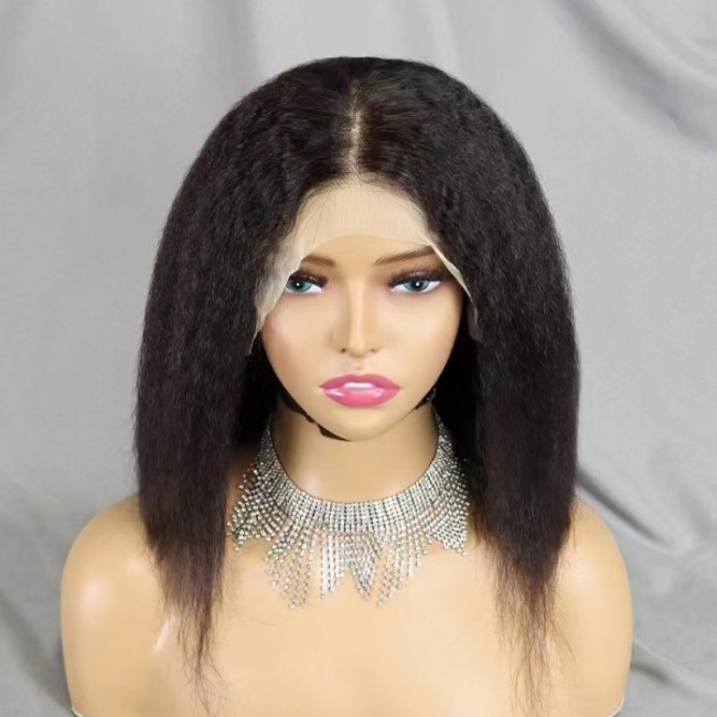 12A Kinky Straight Bob 13*4  Lace Frontal Brazilian Hair wig