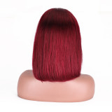 Xuchang real human hair wig, burgundy BOB wholesale full head short straight hair wig, best-selling model