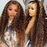 13*4 lace wig with 4/27 piano highlights, real human hair, curly small waves, 180% density, cross-border wig