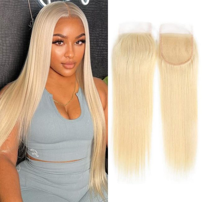 4*4 transparent lace hair piece with 613 human hair lace frontal, straight hair, in stock
