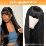 Fringe straight long wig 100% human hair  Brazilian Bangs