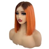 12A Double Drown 300%density 2*6 Kim Closure Straight Bob
