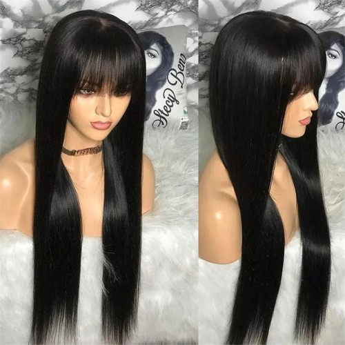 Fringe straight long wig 100% human hair  Brazilian Bangs