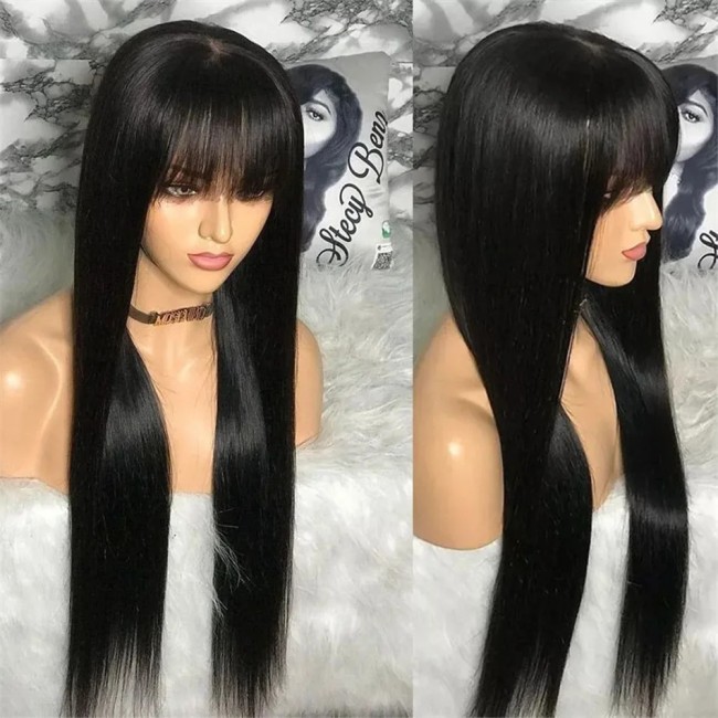 Fringe straight long wig 100% human hair  Brazilian Bangs