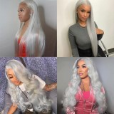 13*4 lace human hair wig in silver gray long hair, direct sales from AliExpress manufacturer