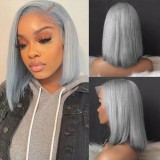 Grey Wigs BOB Hair Gray Human Hair Straight 13*4 Lace Front