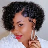 Brazilian 13*4frontal pixie curly Human Hair  Water Wave wig