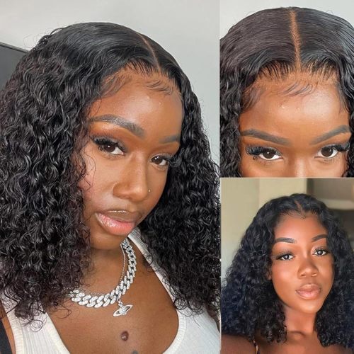 European and American wigs made of real human hair, 4x4 lace front, curly bob short hair wig for women, cross-border wholesale