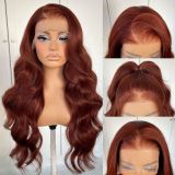 13*4HD transparent lace huamn hair wig Red brown body wave