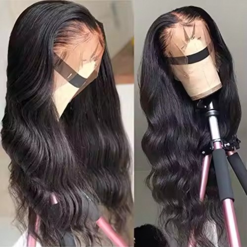 Cross-border European and American real human hair wigs wholesale, full head wigs in natural black with large waves, hot-selling