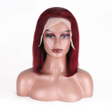 Xuchang real human hair wig, burgundy BOB wholesale full head short straight hair wig, best-selling model