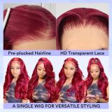 Body wave wig human hair 99J foreign trade European and American 13*4 front lace full wig