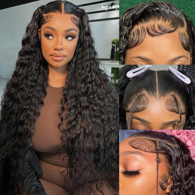 12A13*4 wigs 180% high-density deep wave real human hair long curly wig headpiece human hair